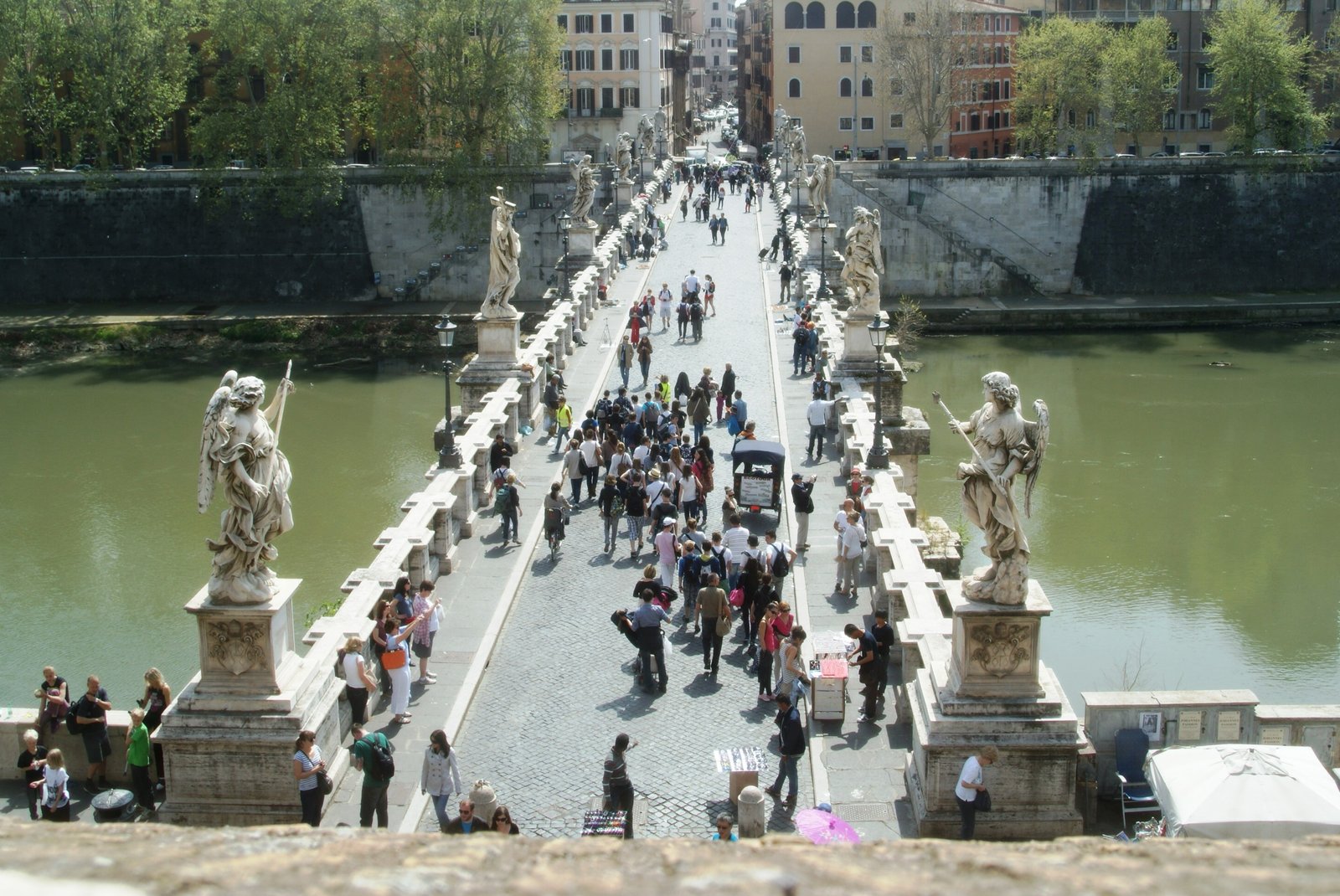 Outside the Castel Sant' Angelo is the Bridge of Angels in Rome, Italy