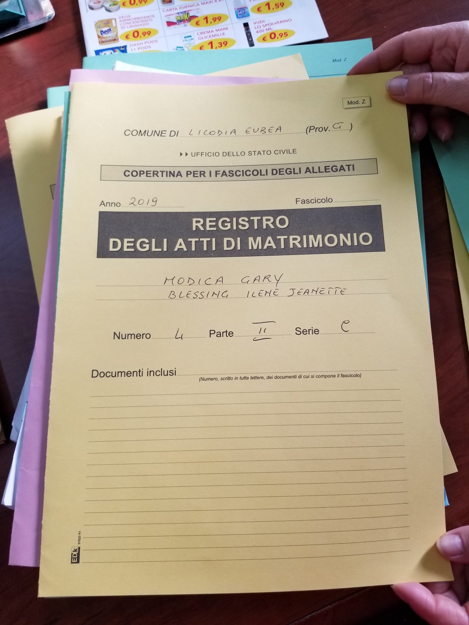 our official matrimonio papers