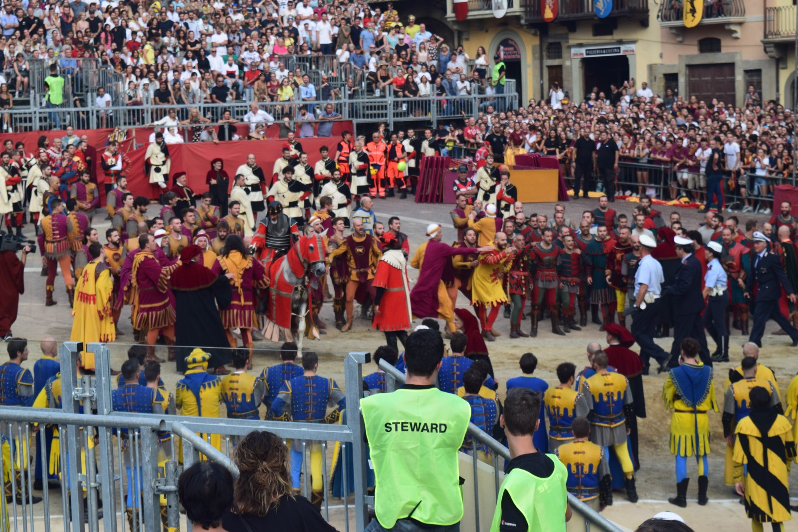 Giostra del Saracino or Joust of the Saracen in Arezzo, Italy, September 1, 2019. Medieval event, https://ouritalianjourney.com/attending-the-joust-of-the-saracen-in-arezzo
