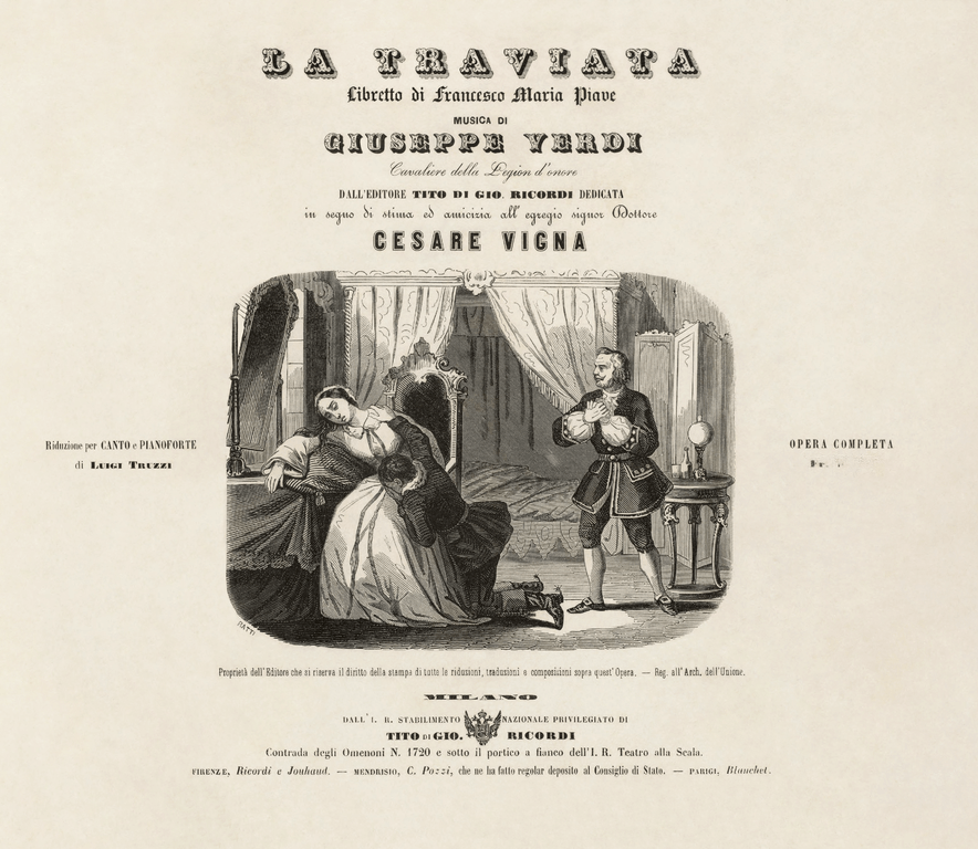 La Traviata opera by Giuseppe Verdi in Arena di Verona. Enjoy beautiful photos and video of the end of the performance. Title page of Giuseppe Verdi's score 1813-1901ouritalianjourney.com