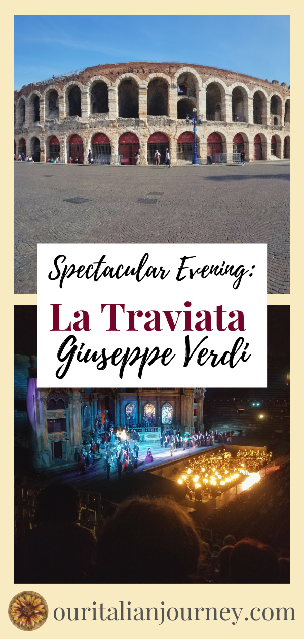 La Traviata opera by Giuseppe Verdi in Arena di Verona. Enjoy beautiful photos and video of the end of the performance. ouritalianjourney.com