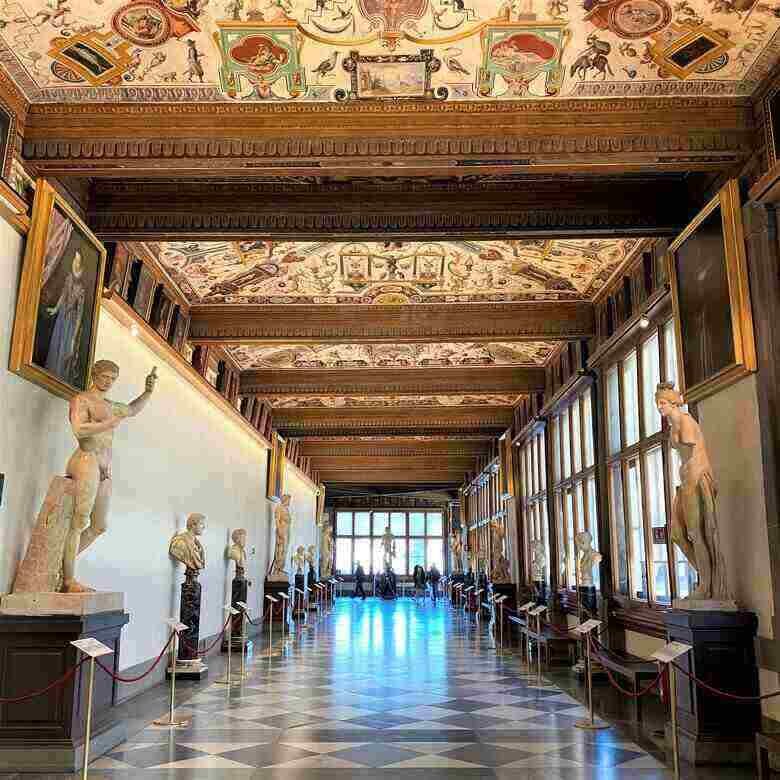 your travel itinerary Inside the hallway of the Uffizi Gallery - ouritalianjourney.com