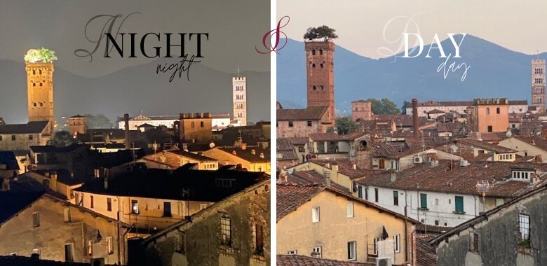 Guinigi Tower - day and night photos - ouritalianjourney.com