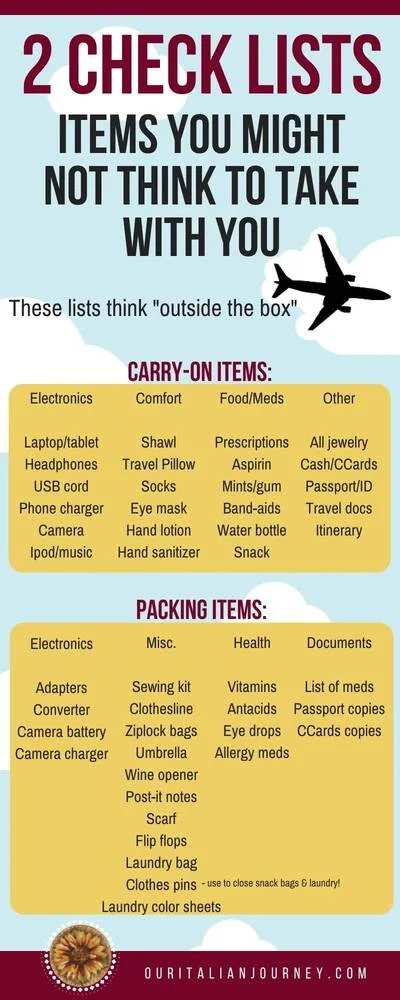 Printable travel checklist - ouritalianjourney.com