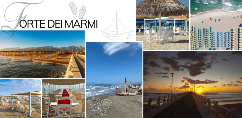 Forte dei Marmi collage of beach, ouritalianjourney.com