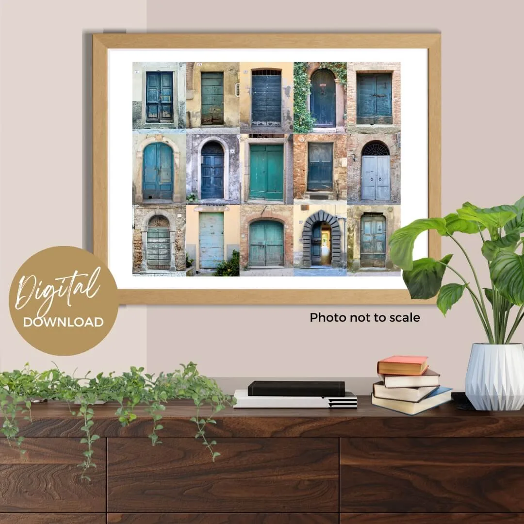 20x16 Landscape mockup of digital download of blue doors in Italy. No border, digital, printable, posters, ouritalianjourney.com