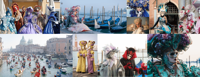 Collage of carnival in Venice.