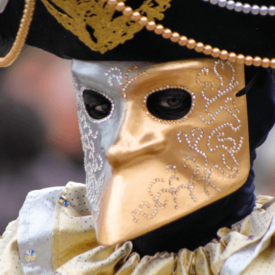 The bauta mask design is the symbol of the Venetian carnival