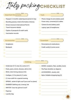 free download Italy packing checklist - ouritalianjourney.com