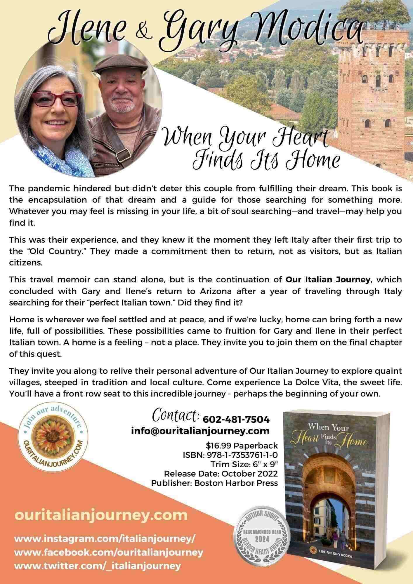 Marketing flyer for When Your Heart Finds Its Home, ouritalianjourney.com