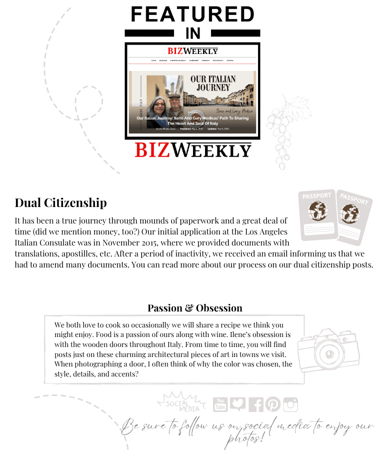 Ilene and Gary Modica information about books and blog - ouritalianjourney.com