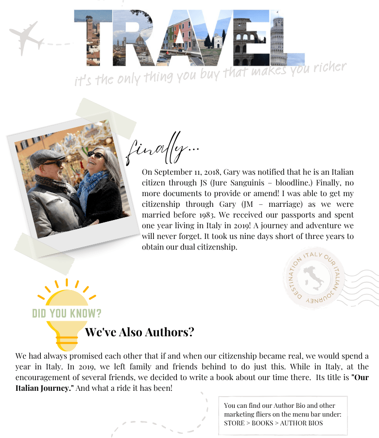 Ilene and Gary Modica information about books and blog - ouritalianjourney.com